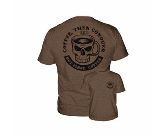 5.11 MEN'S COFFEE THEN CONQUER S/S TEE, BROWN
