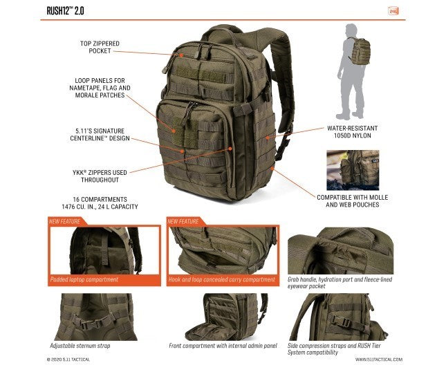 5.11 Tactical RUSH12™ 2.0 Backpack 24L Kangaroo