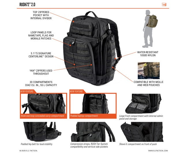 5.11 RUSH72 2.0 BACKPACK, DOUBLE TAP